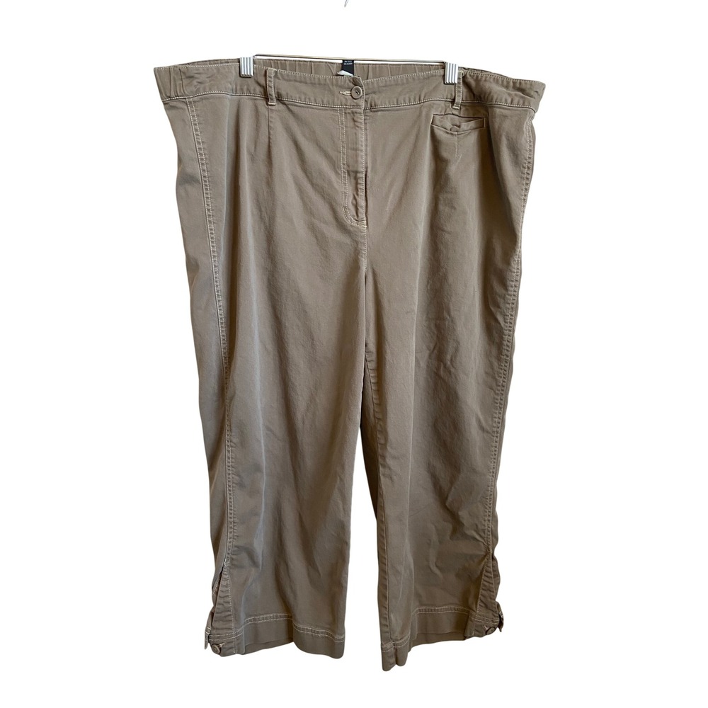 Eileen Fisher Taupe Cropped Utility Pants Elastic Back Button Hem
